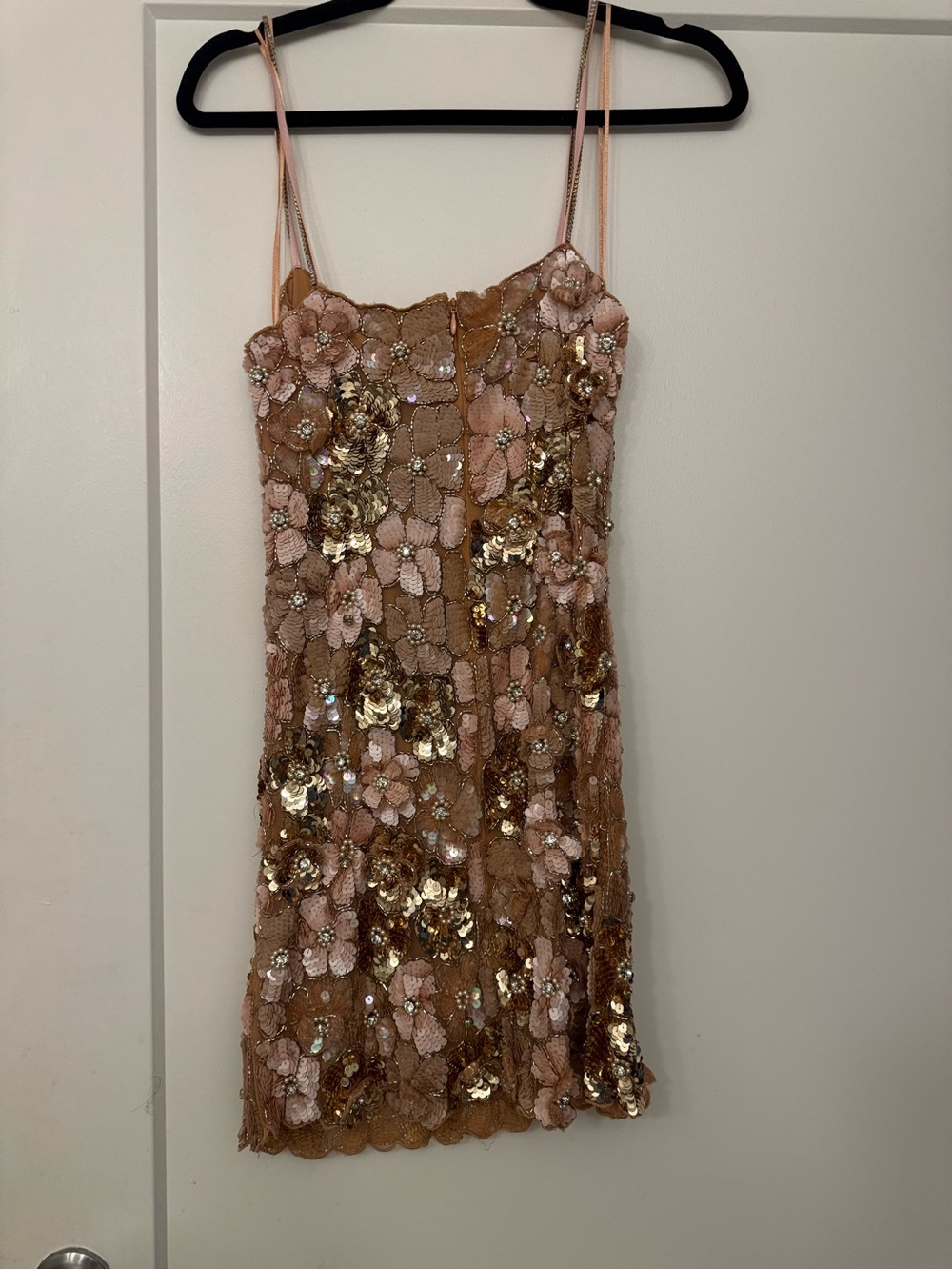 LoveShackFancy Floral Sequin Slip Dress in Blush and Gold - Picture 3 of 6